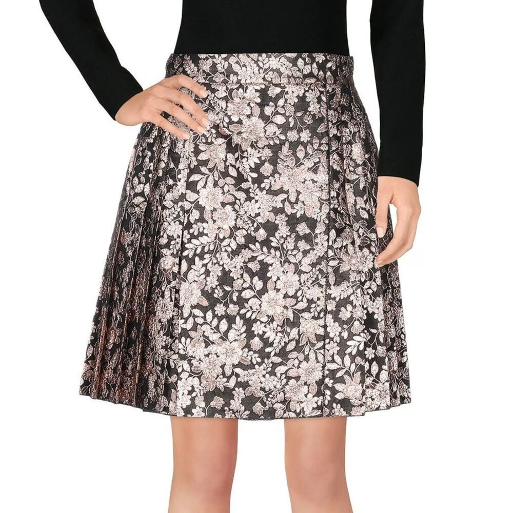 NWT Dolce & Gabbana Metallic Gold Black Pleated Jacquard Mini Skirt IT 38 US XS